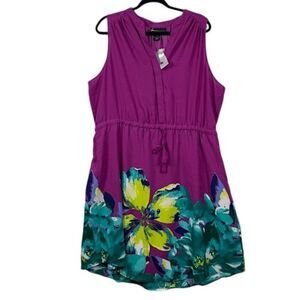 NWT Lane Bryant Sleeveless Dress Purple Floral Drawstring Waist Size 18 / 20